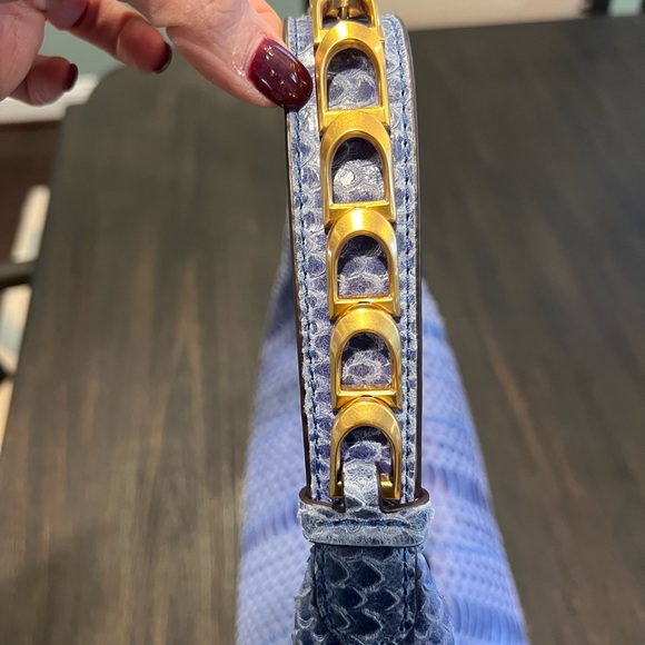 Donna Karen Bellmore Snake Leather Shoulder Bag with Bezel Strap - Picture 5 of 9